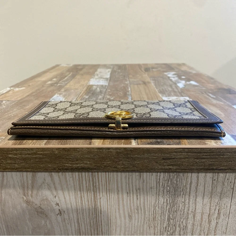Gucci Beige/Brown GG Supreme Continental Wallet with Gold Hardware